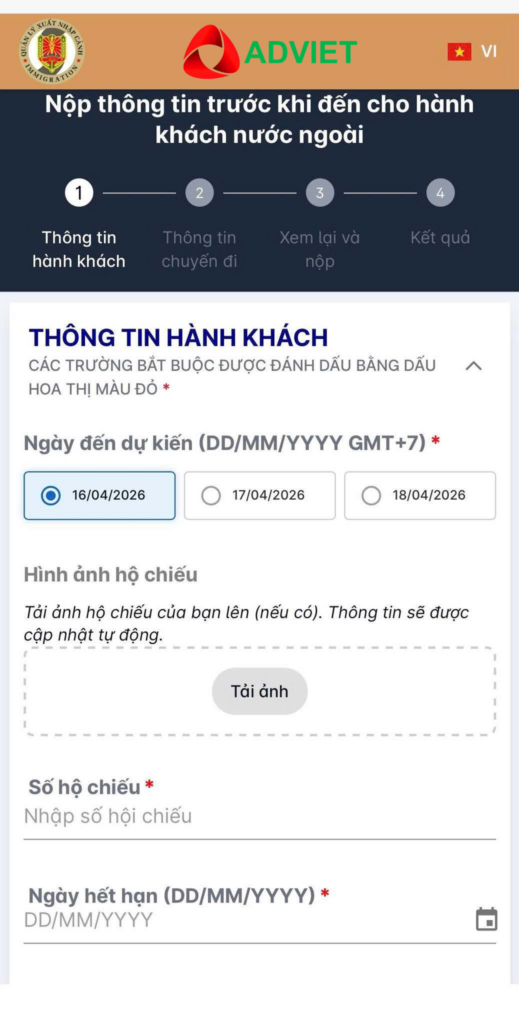 Nhập thông tin khách hàng trước khi nhâp cảnh