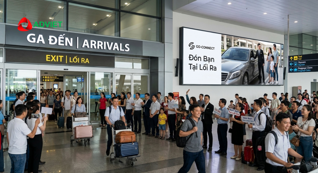 Quảng cáo tại lối ra đón khách