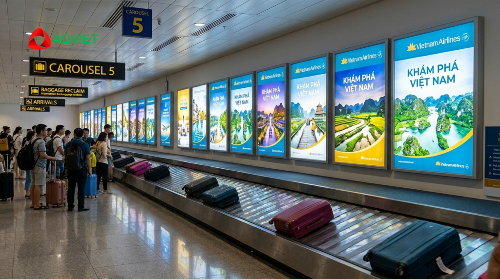 Quảng cáo Lightbox tại sân bay khu vực băng chuyền hành lý